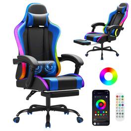 Homall - RGB Gaming Chair with LED Lights, APP & Remote Control, Ergonomic Computer Chair with Massage & Footrest - Blue