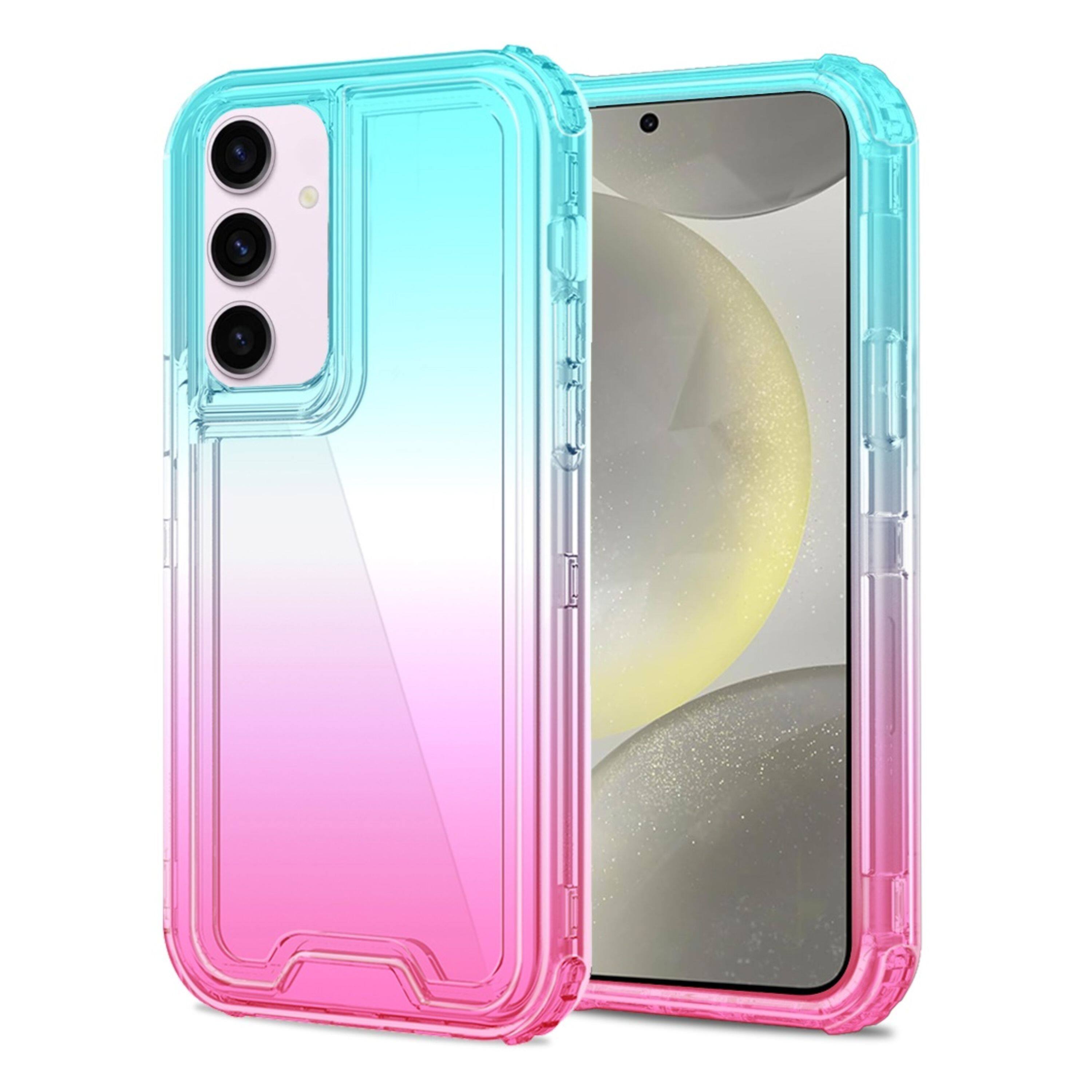 Angle. Kitcheniva - Thick Two Tone Shockproof Phone Case With Tempered Glass For Samsung Galaxy S25+/S24+ Light Blue/Pink - Light Blue/Pink.