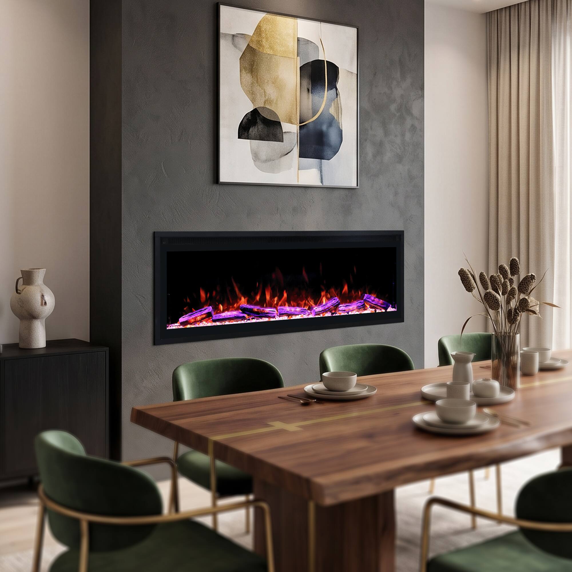 Back. Ihomeadore - 50" Smart Electric Fireplace,1500W Wall Mounted Recessed Insert with 13 Flame Colors Voice Remote Control and Timer - Black.