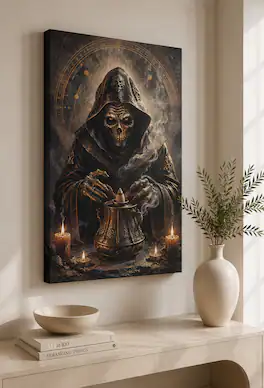 FC Design - Large Skeleton Alchemist Wall Art Canvas Print 24x36" Mystic Incense Fantasy Occult Painting for Home Decor - MultiColor