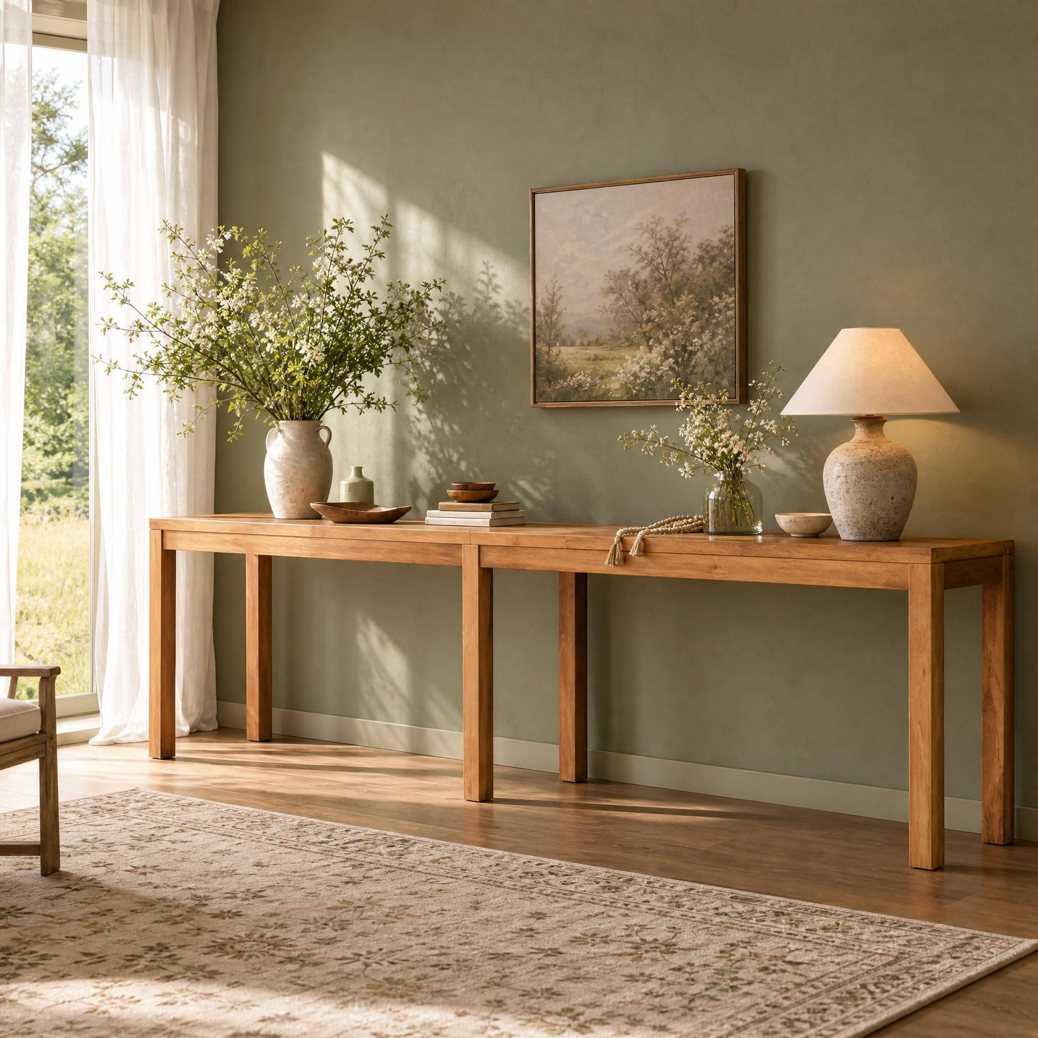 Alt View 5. Tribesigns - 95 Inch Solid Wood Console Table, Extra Long Entryway Table - Rustic Brown.