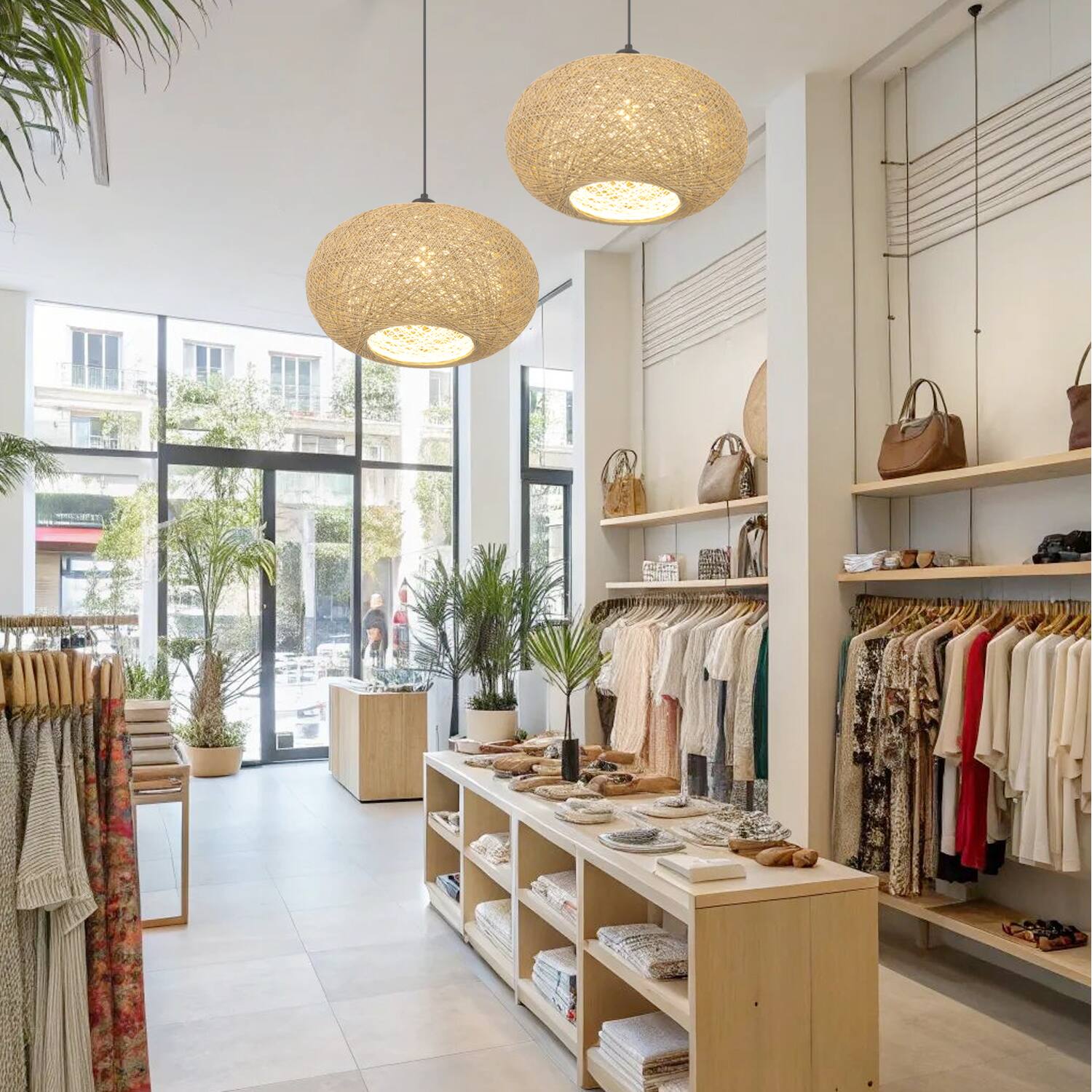 Alt View 3. Umeiluce - 15.7 Inch Dimmable Pendant Light Handmade Rattan Double-layer Natural Lampshade Light - Natrual.
