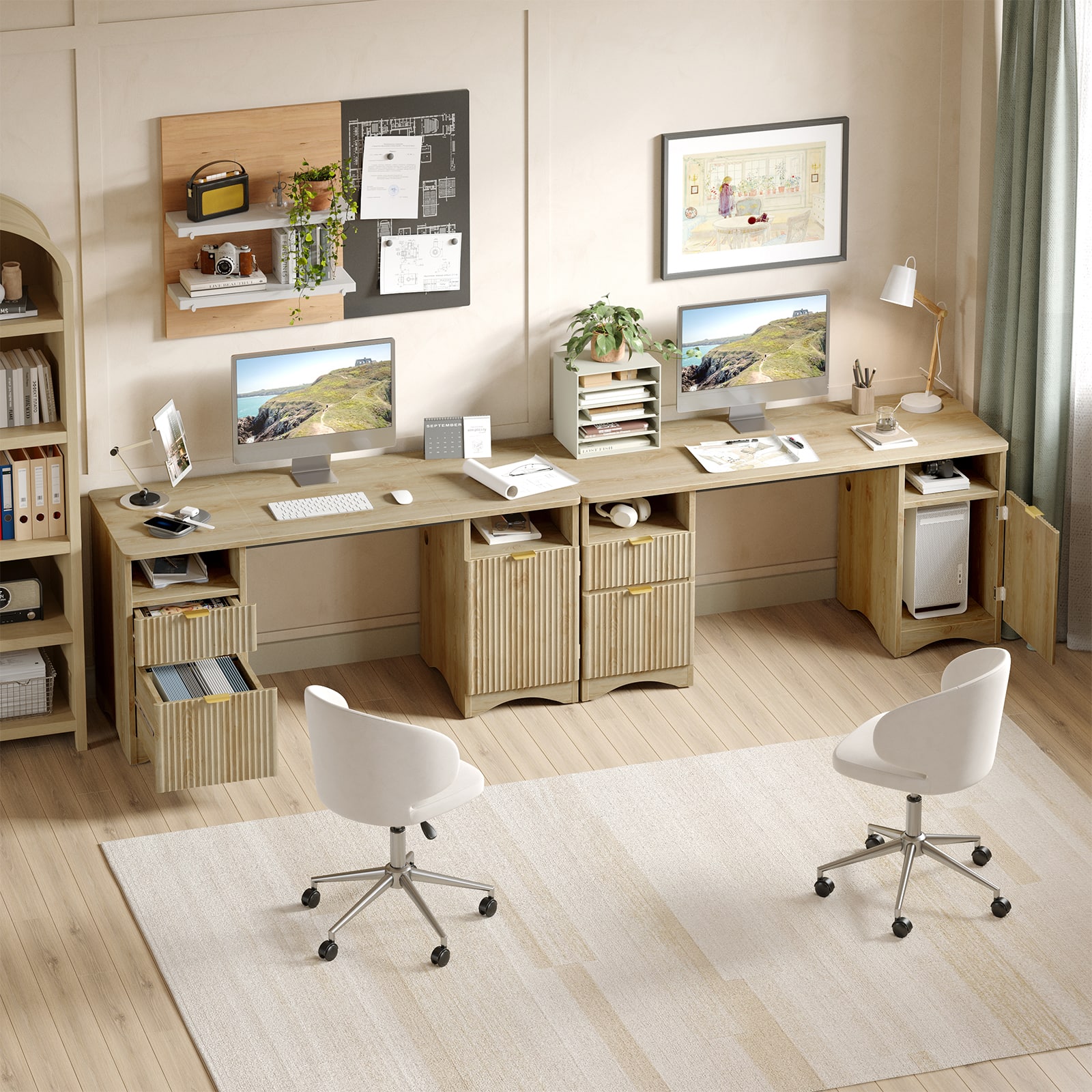 Bestier 59 inch Fluted Executive Office Desk with 2 Drawers and