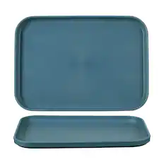 Front. Unique Bargains - 2pcs Fast Food Serving Trays, 9.4x6.8" Rectangular Reusable Restaurant Tray for Kitchen Coffee Fruit Burger - Dark Blue.