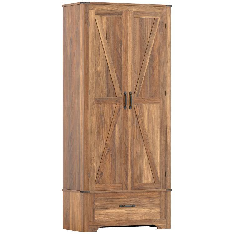 Alt View 10. PULUZ - 72 inch Farmhouse Pantry Cabinet with Adjustable Shelves, Kitchen Pantry Cabinet with 2 Doors - Brown.