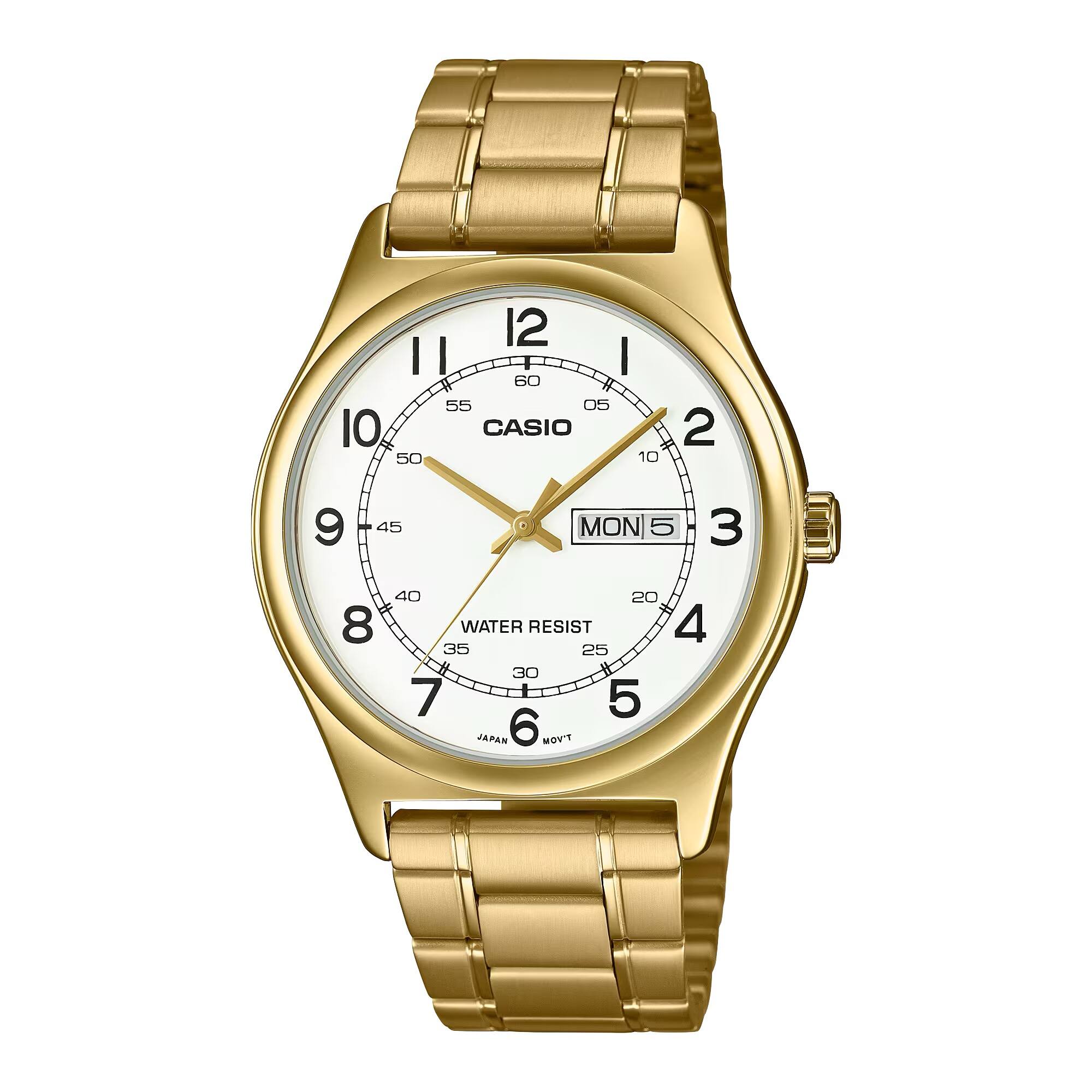 Casio - Men’s Analog Watch with White Dial and Day-Date Display - MTP-V006G-7B - Gold