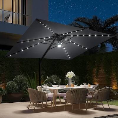 Crestlive Products - 11ft UPF50+ Aluminum Slide-tilt Cantilever Patio Umbrella with Light with 350lbs Pull rod Wheel Base - Dark Gray