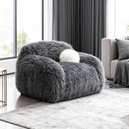 Vaczon - Plush Faux Fur 360° Swivel Accent Chair, Shaggy Armchair for Living Room, Bedroom or Lounge Area - Dark Gray