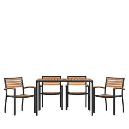 Emma + Oliver - Indoor/Outdoor Faux Table-Umbrella Hole-2 Club Chairs - Teak
