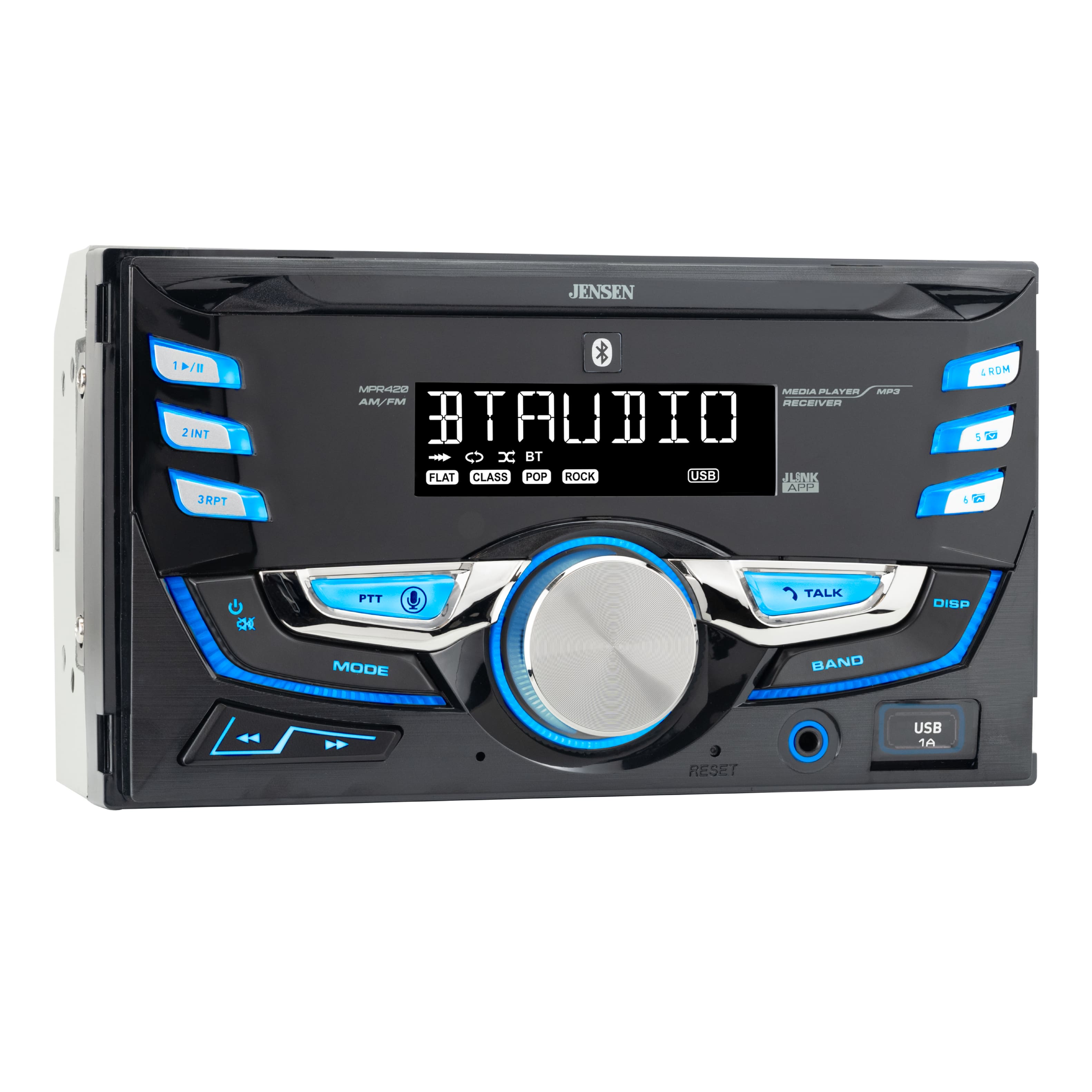 Jensen - Double DIN Car Stereo Radio Receiver | 7-Character LCD | Bluetooth Hands-Free | USB | AM/FM | Voice Assistant - Black
