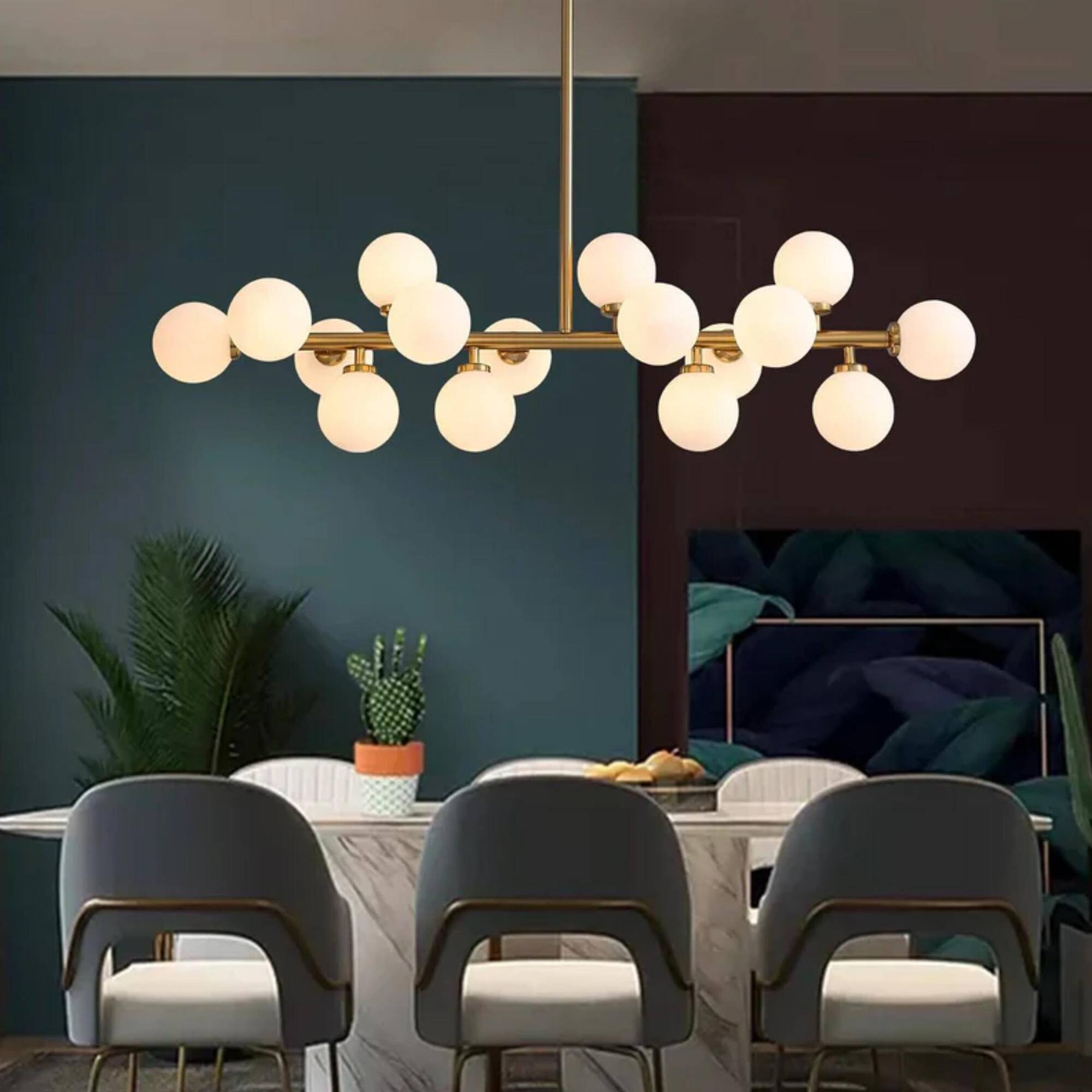 Alt View 1. Siljoy - Mid-Century Modern 16-Light Brass Sputnik Pendant Chandelier - Gold.