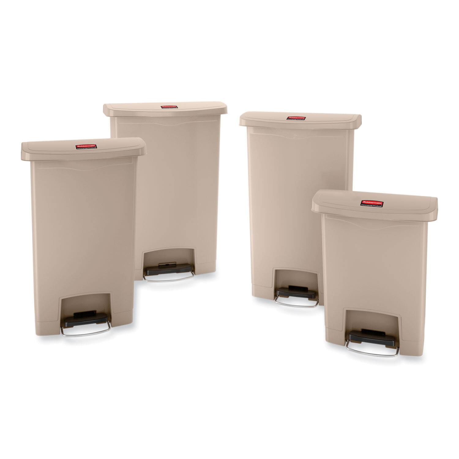 Angle. RubberMaid - Streamline Resin Step-On Container, Front Step Style, 8 gal, Polyethylene, Beige.