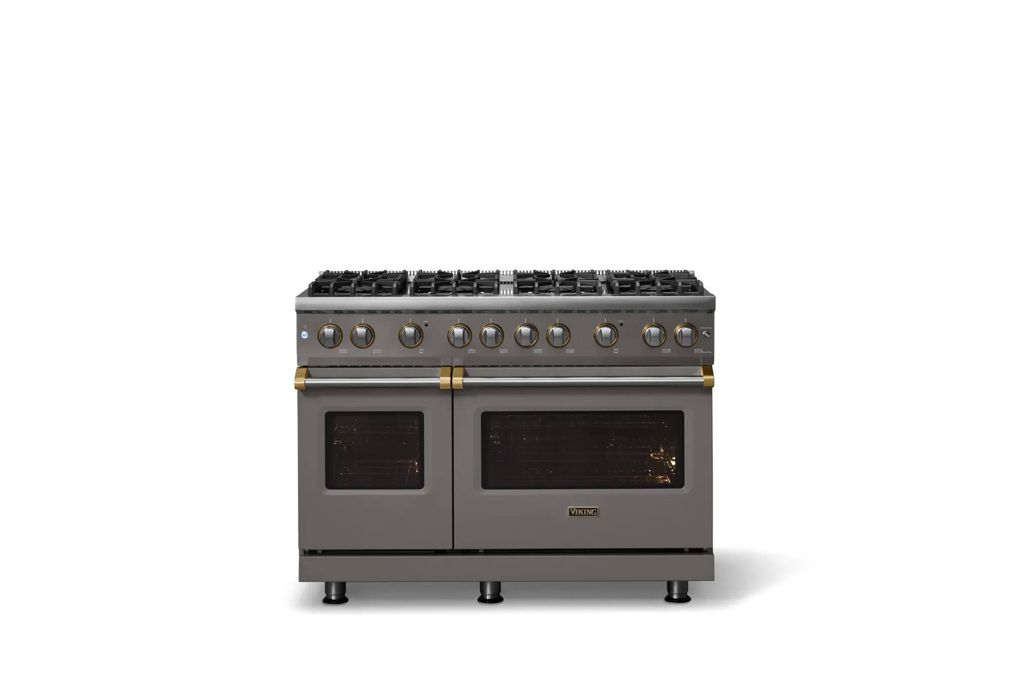 Alt View 1. Viking - Pro 5 Series 6.1 Cu. Ft. Freestanding Sealed 8 Burner Gas Convection Range - Damascus Gray w. Brushed Brass - Damascus Gray.
