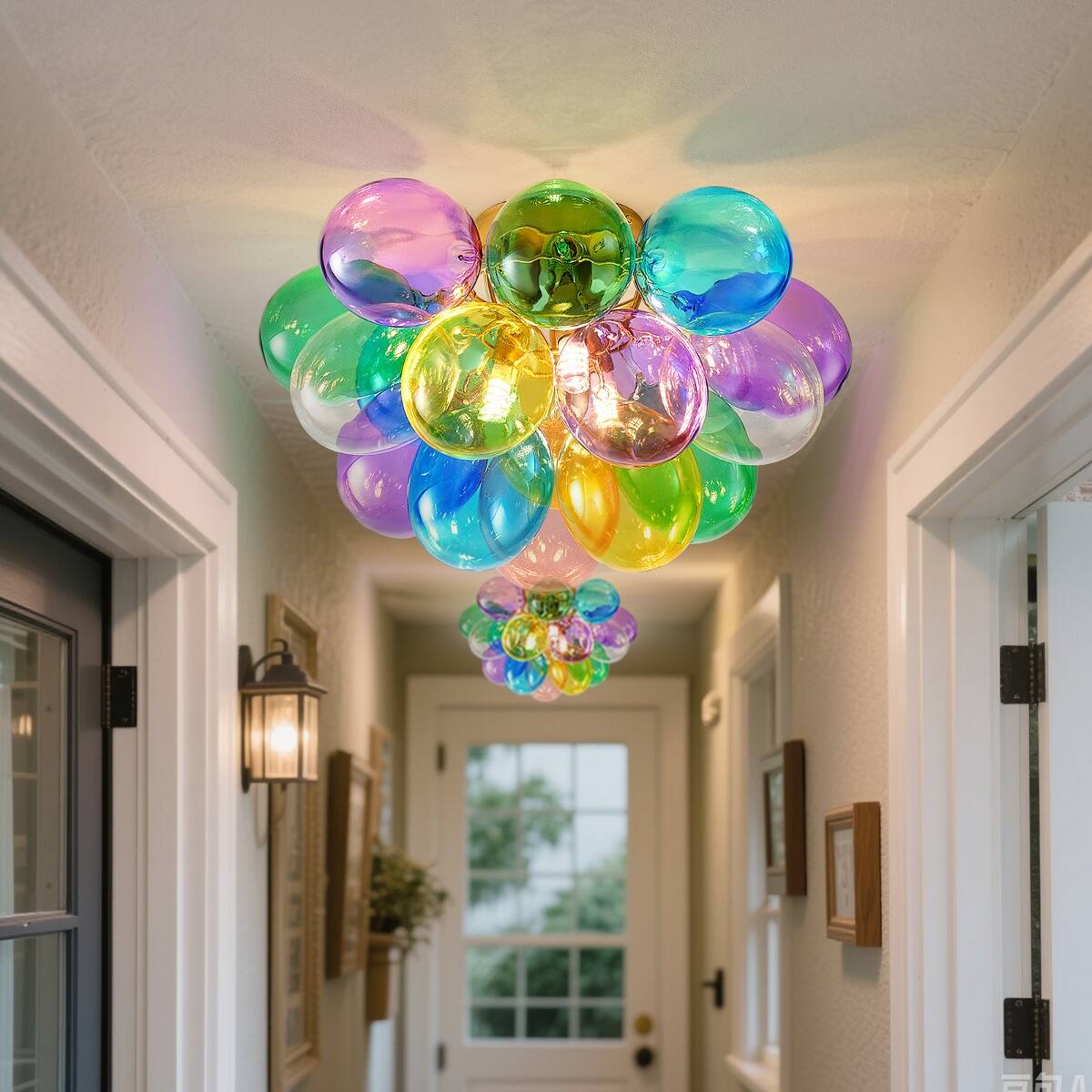 Alt View 3. Loheer - Loheer Colorful Glass Bubble Chandelier Three Light 15 Inch Flush Mount Ceiling Fixture.