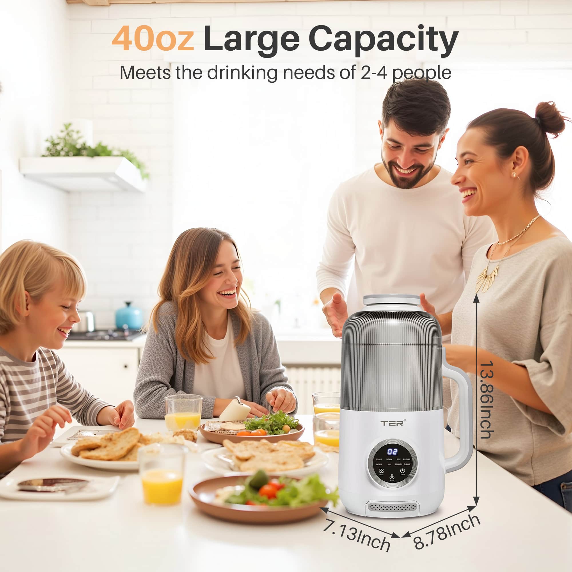 40oz Large Capacity, Meets the drinking needs of 2-4 people, TER 02, 13.86Inch, 7.13Inch, 8.78Inch