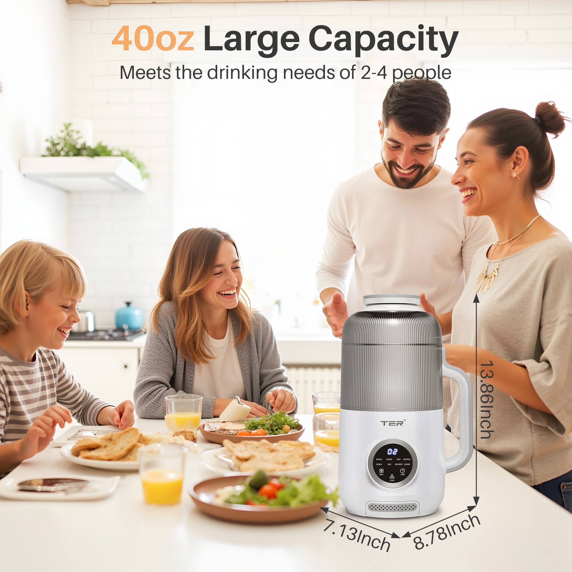 40oz Large Capacity, Meets the drinking needs of 2-4 people, TER 02, 13.86Inch, 7.13Inch, 8.78Inch