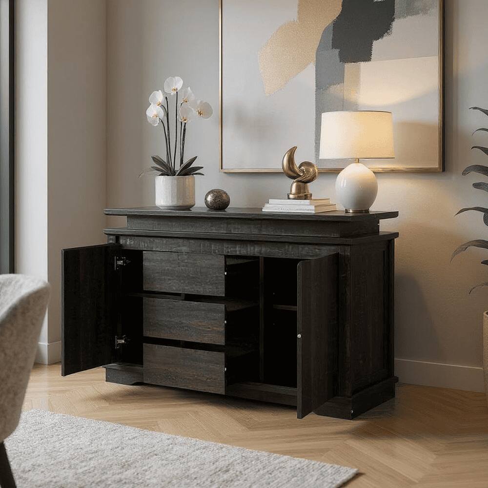 Alt View 8. Kadyn - Kadyn Console Table with LED Light, Wooden Storage Cabinet with Drawers and Doors for Entryway, Dark Wood Grain - Gray.
