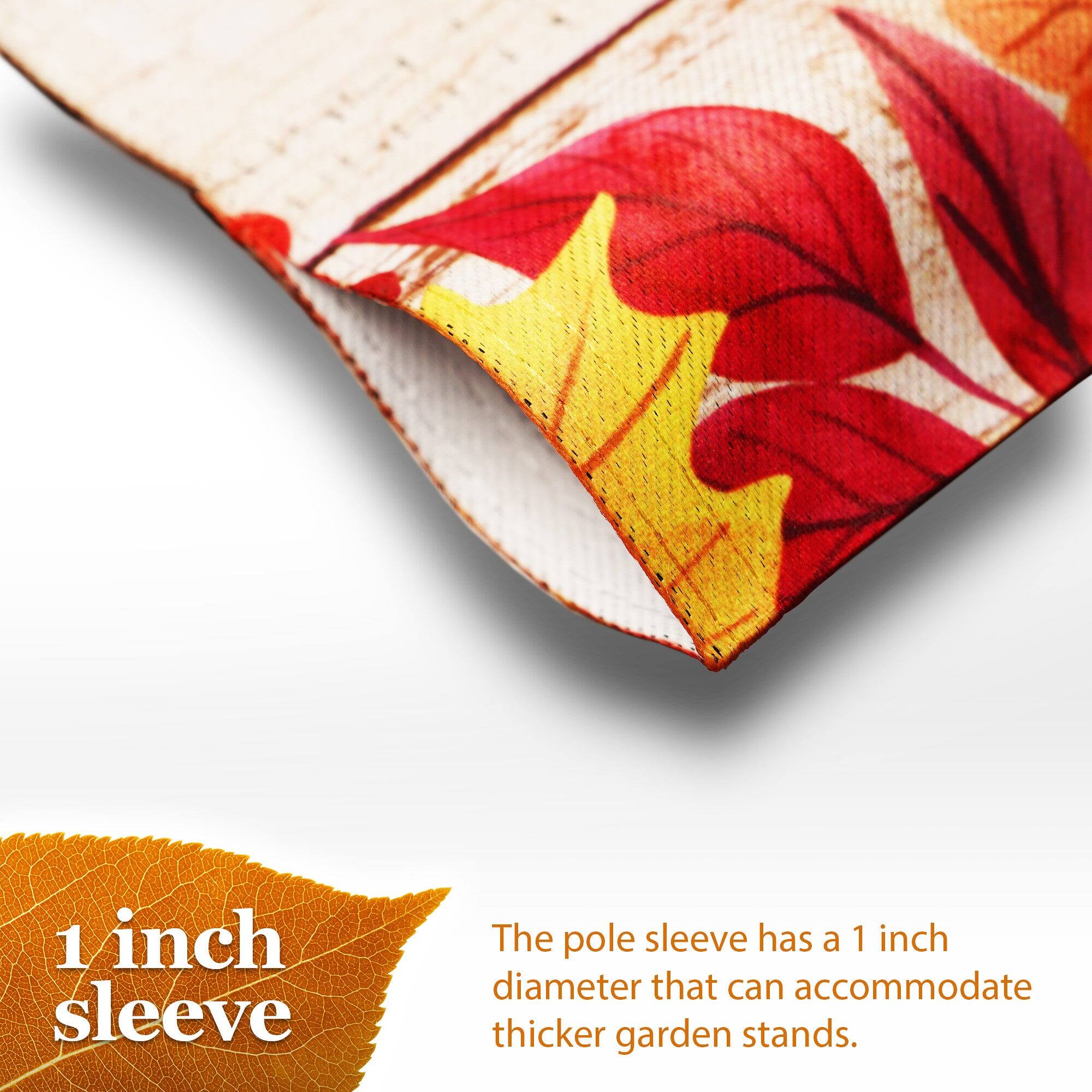 1 inch sleeve

The pole sleeve has a 1 inch diameter that can accommodate thicker garden stands.