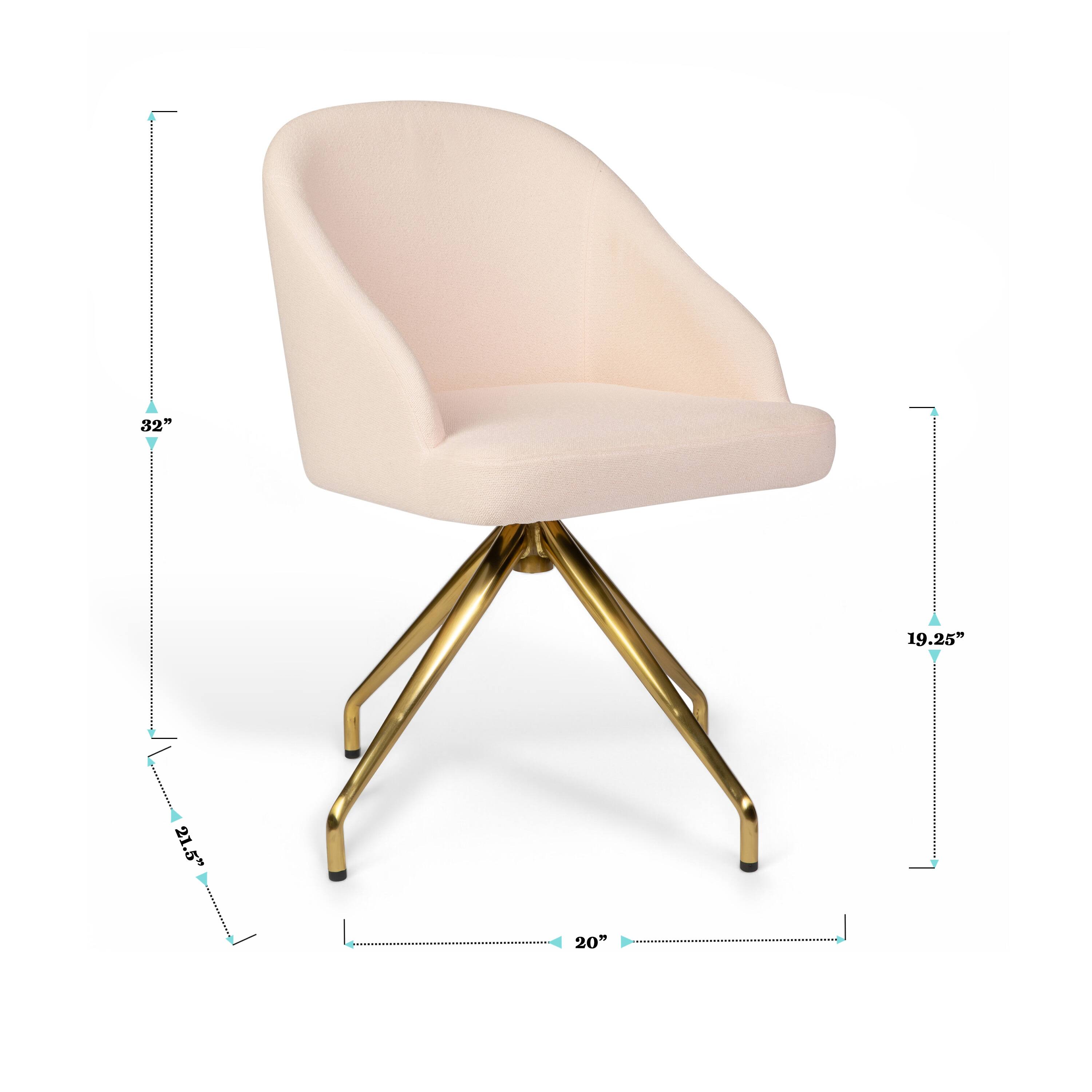 The image features a pink chair with a gold frame. The chair is placed on a white background, and it is accompanied by a ruler measuring 32 inches. The chair's dimensions are 21.5 inches in width, 20 inches in height, and 20 inches in depth.
