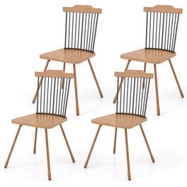 Costway - Windsor Chair Set of 4 Metal Legs Supported Dining Chair Farmhouse Armless Chair - Natural,Black