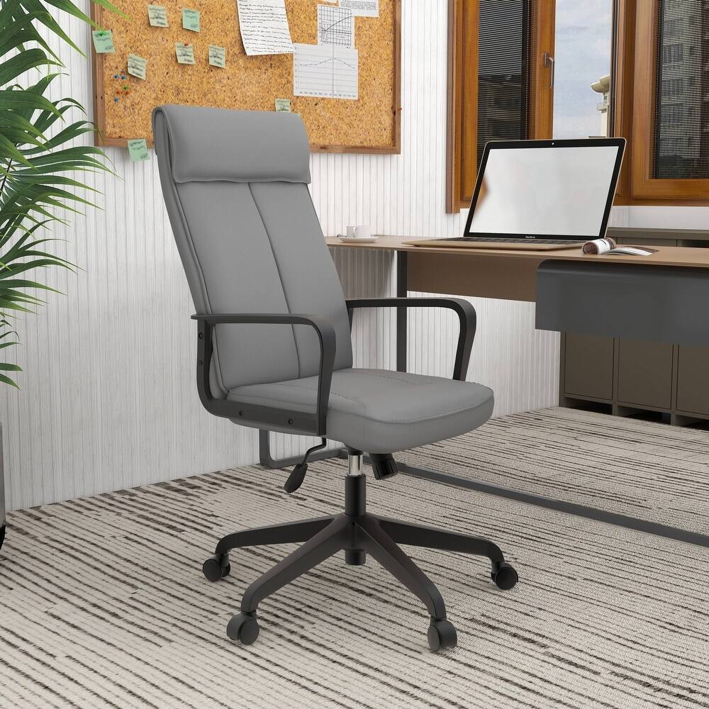 Angle. LeisureMod - Aiaria Ergonomic Office Chair High-Back Adjustable Height with Swivel & Tilt, Double Wheel Casters - Grey.