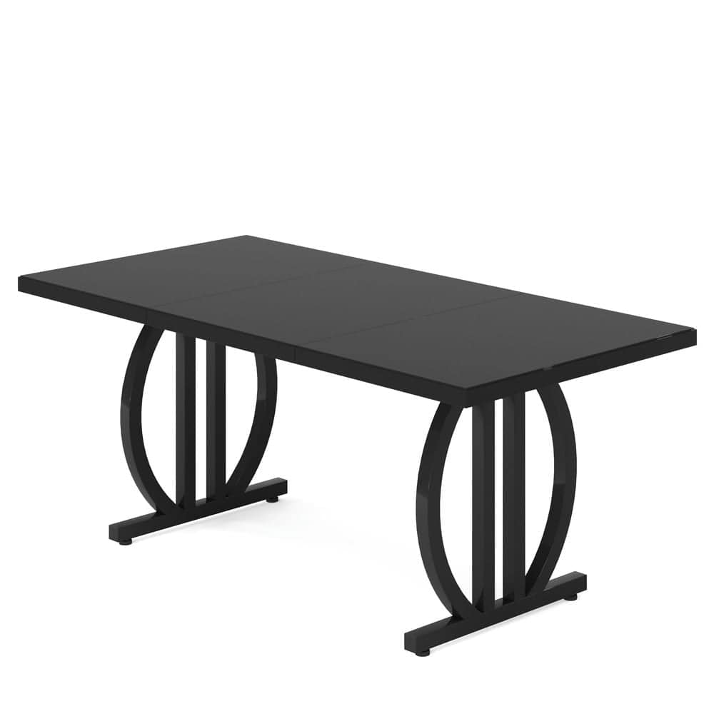 Resenkos - Kadyn Study Writing Desk, Computer Desk,63" Executive Desk, Modern Computer Desk with Metal Geometric Base - Black