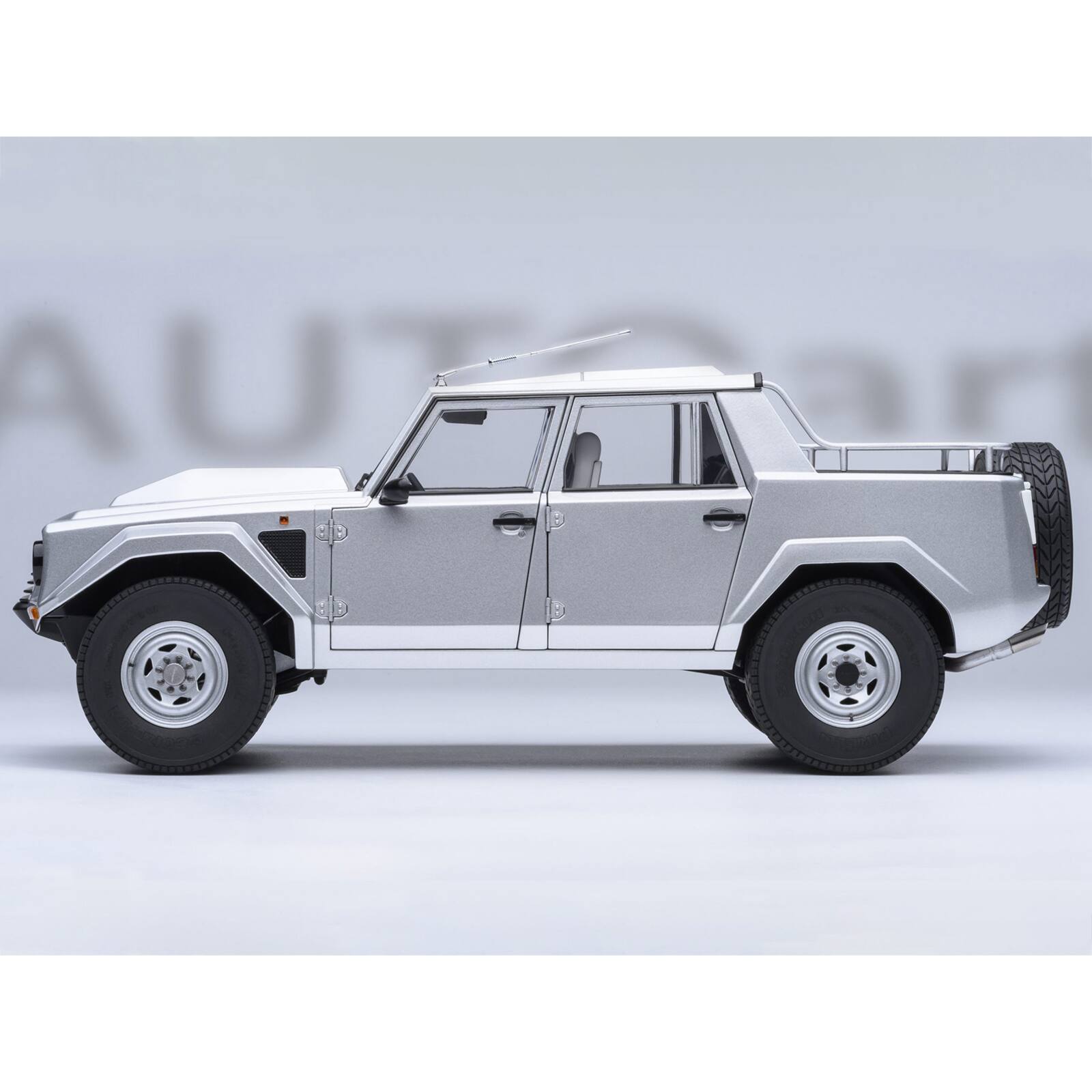 Alt View 7. Autoart - Lamborghini LM002 Argento Silver Metallic with White Interior 1/18 Model Car by Autoart.