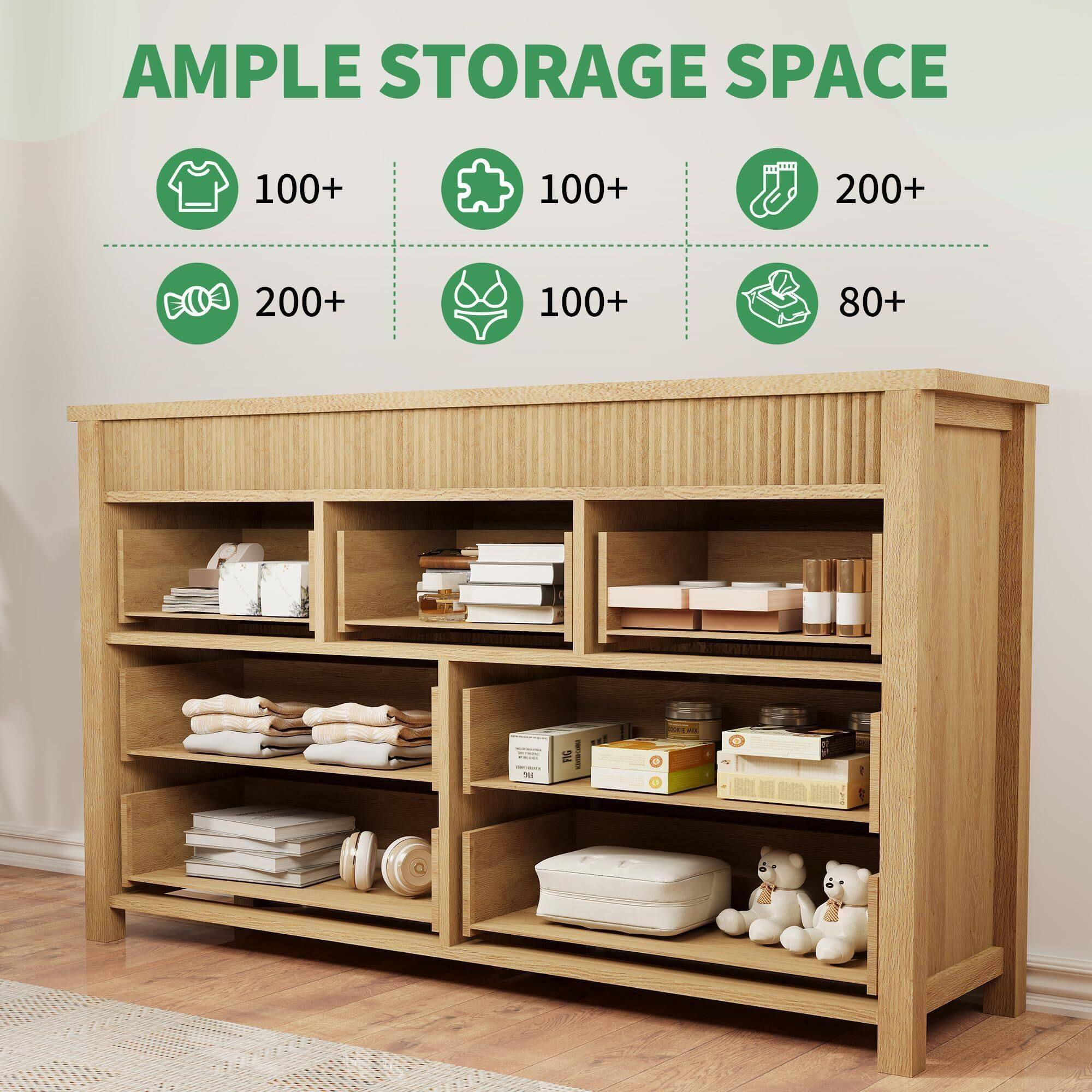Alt View 3. Acekool - 7 Drawer Dresser for Bedroom, Wooden Chest of Drawers, Fluted TV Stand - Yellow.