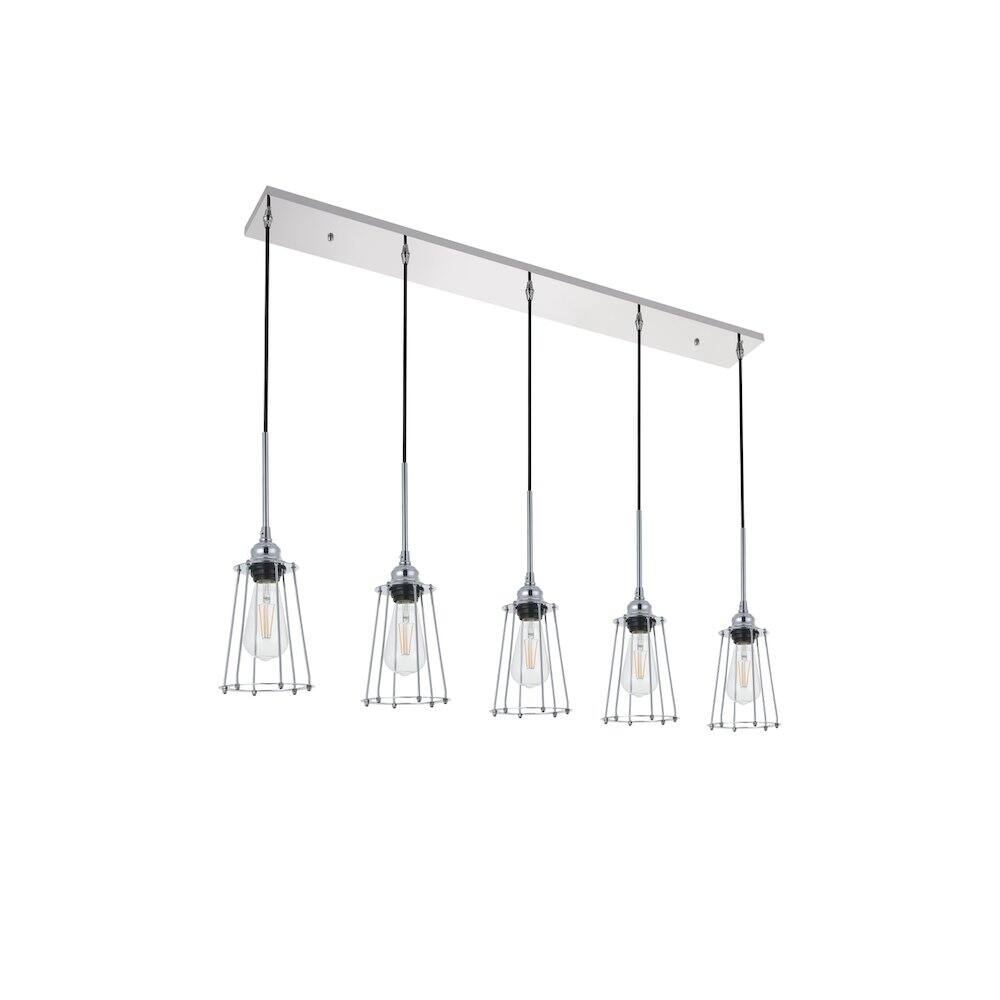 Alt View 4. Living District - Auspice 5 Light Chrome Pendant - Chrome.