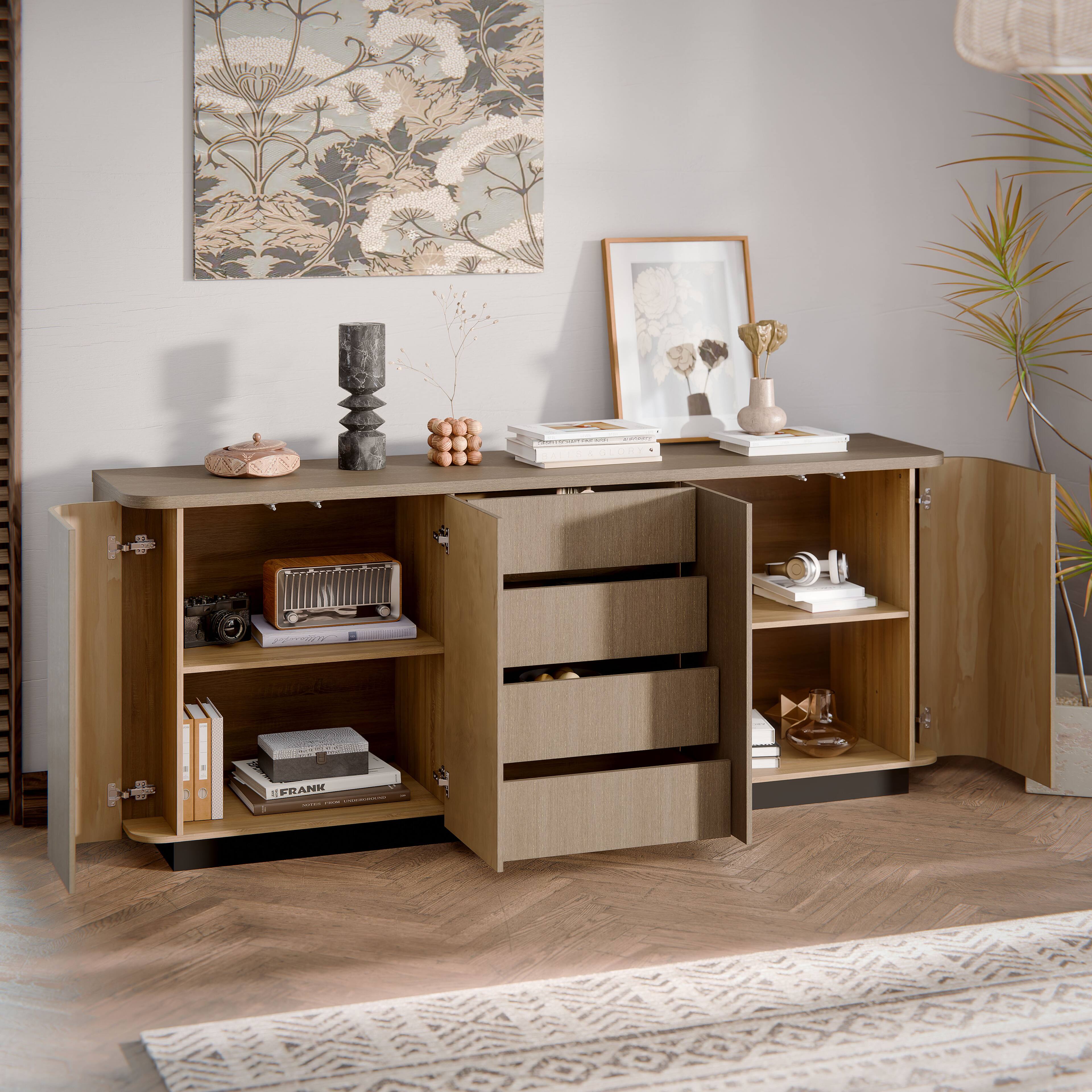 Left. Homsee - Homsee Modern Storage Cabinet with Drawers and Shelves, Waterproof Top, Smooth Slides & Rounded Corners for Living Room - Wooden.