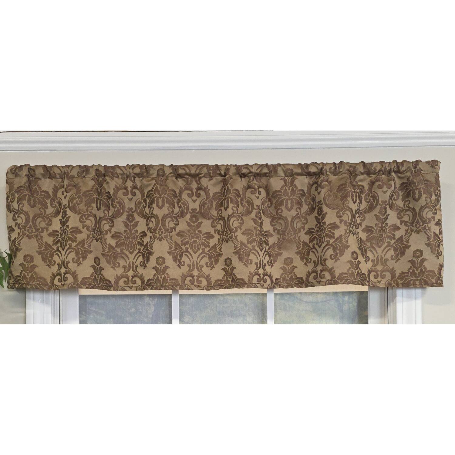 Left. RLF Home - RLF Home 100% Cotton Marruecos Tailored  Unlined Windows Rod Pocket Valance 51" x 12"  Brown - Brown.