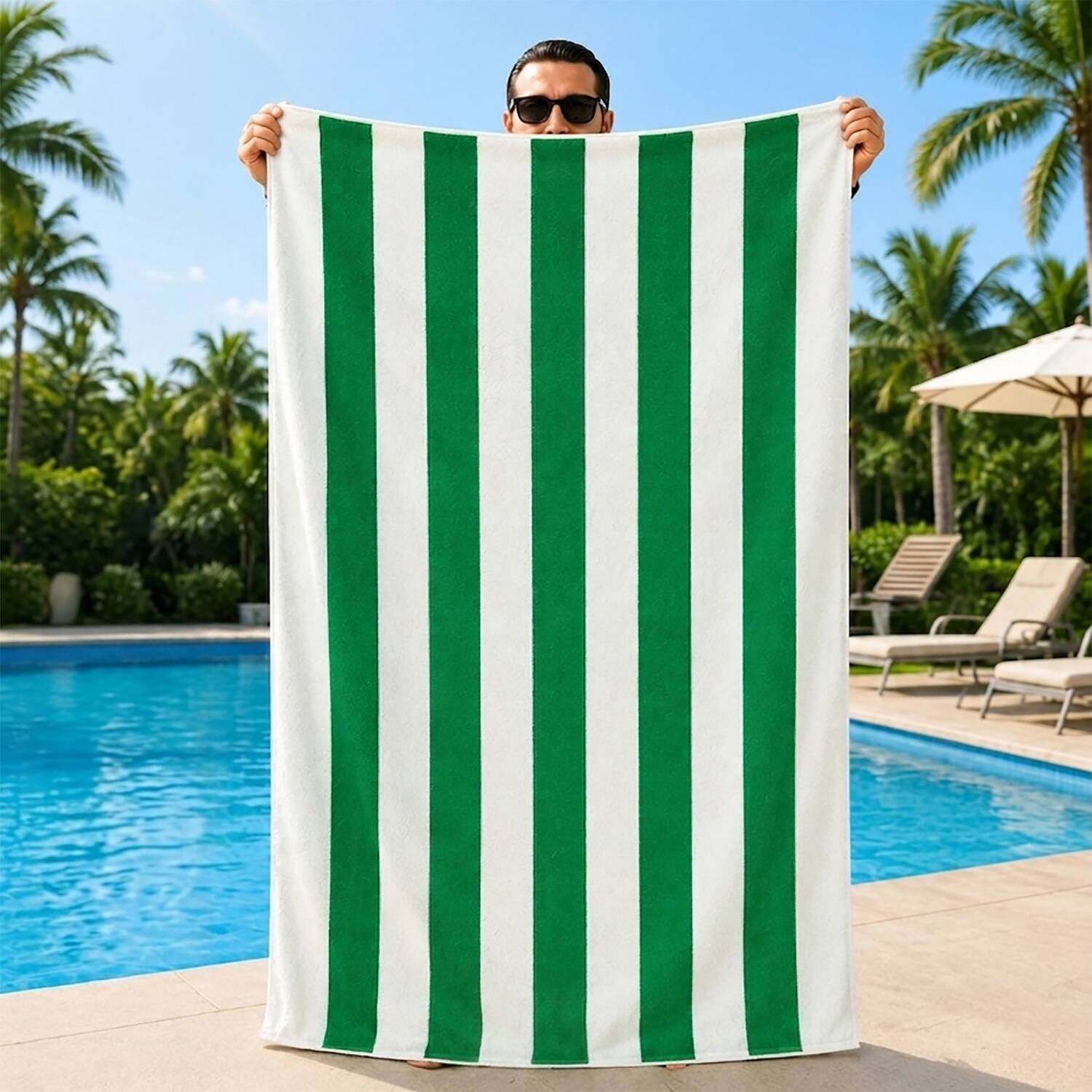 Alt View 2. Plazatex - Plazatex Cabana Terry Cloth Stripe 80% Cotton 20% Polyester 2 Pack Beach Bath Towel 36" x 66" Green - Green.