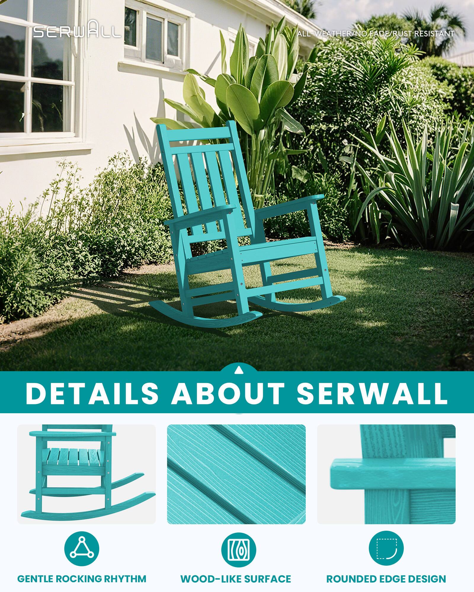 SERWALL

ALL WEATHER/NO FADE/RUST RESISTANT

DETAILS ABOUT SERWALL

- GENTLE ROCKING RHYTHM
- WOOD-LIKE SURFACE
- ROUNDED EDGE DESIGN