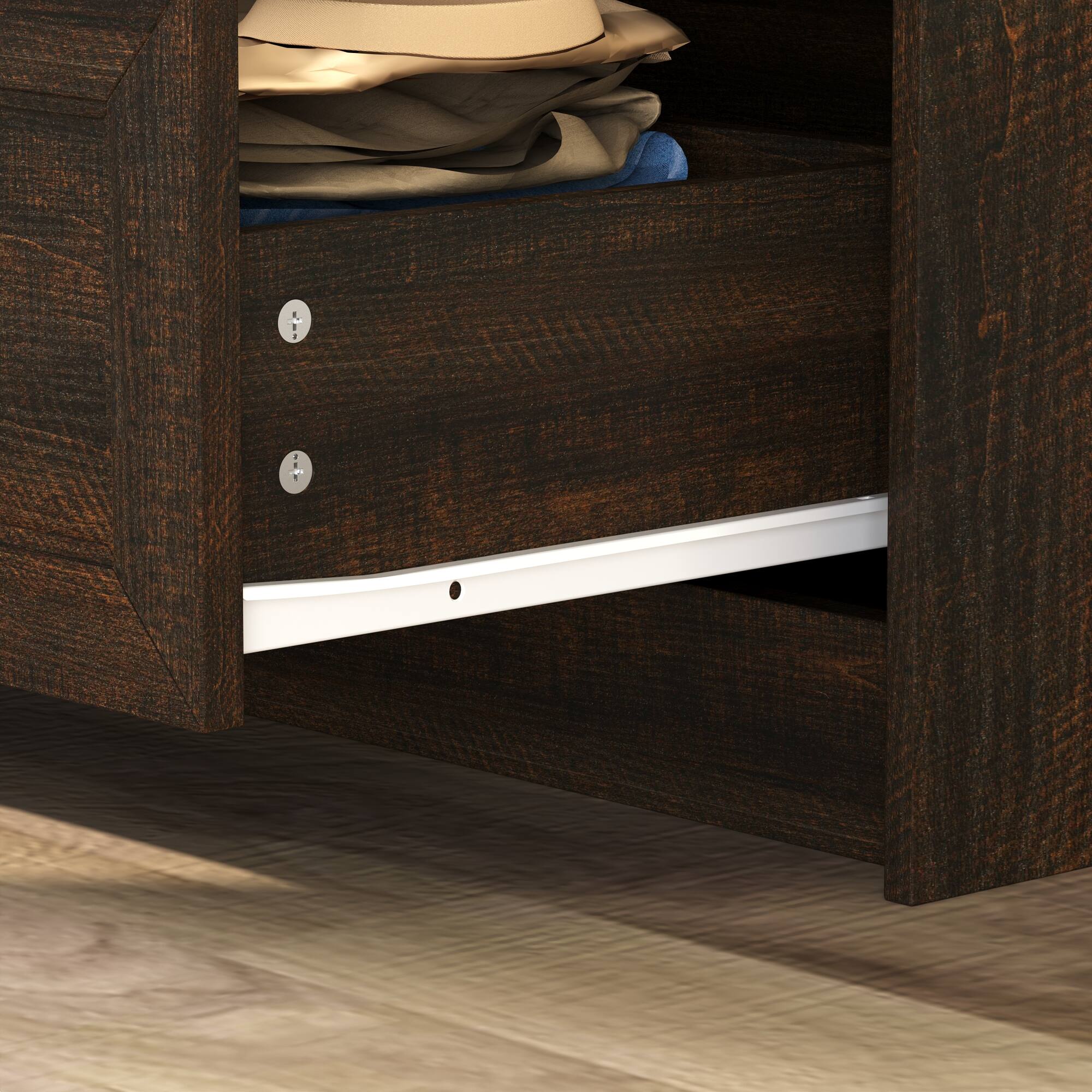 Alt View 2. FUFU&GAGA - Vintage Dark Wood Grain 5-Drawer Dresser, Modern Minimalist Design, Eco-Friendly MDF, Perfect for Bedroom, Living Room - Brown.