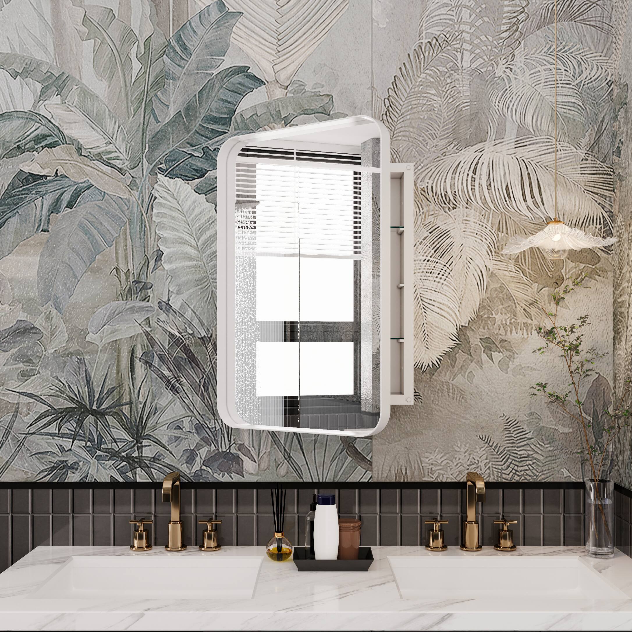 Angle. SlickBlue - Wall-Mounted Medicine Cabinet with Mirror and Storage Shelves - White.