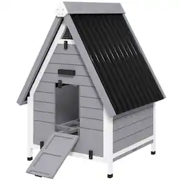 Pawhut - Coop for 2 Chickens, Outdoor Wooden Chicken House with Removable Nesting Box & Roosting Bar - Gray