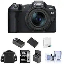 Bundle - Canon - EOS R8 Mirrorless Camera with RF 24-50mm f/4.5-6.3 IS STM Lens, Extra Battery, 128GB SD Card, Shoulder Bag,
