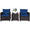 Front. Costway - 3PCS Patio Rattan Furniture Set Cushioned Conversation Set Coffee Table - Navy.
