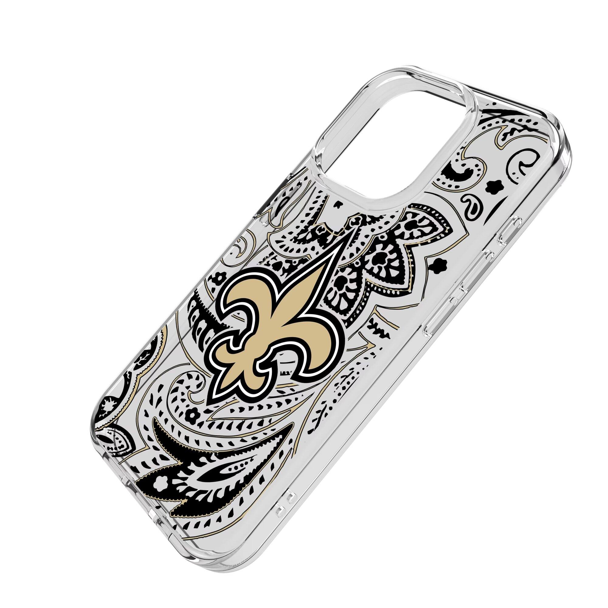 Alt View 1. Keyscaper - New Orleans Saints iPhone Clear Paisley Design Case - 16 Plus - Multicolor.
