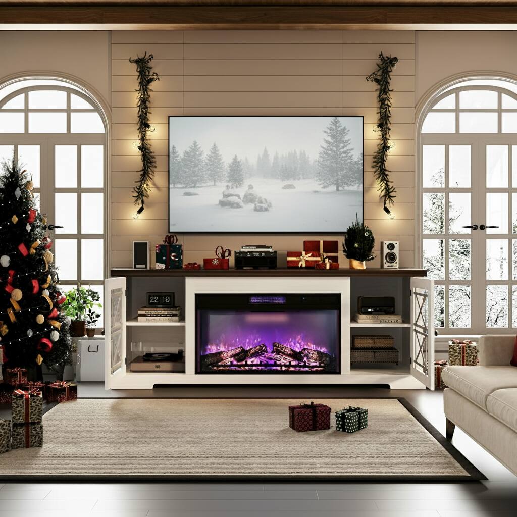 Alt View 1. GARVEE - 70" Fireplace TV Stand with 36" Remote, Up to 80" - White.