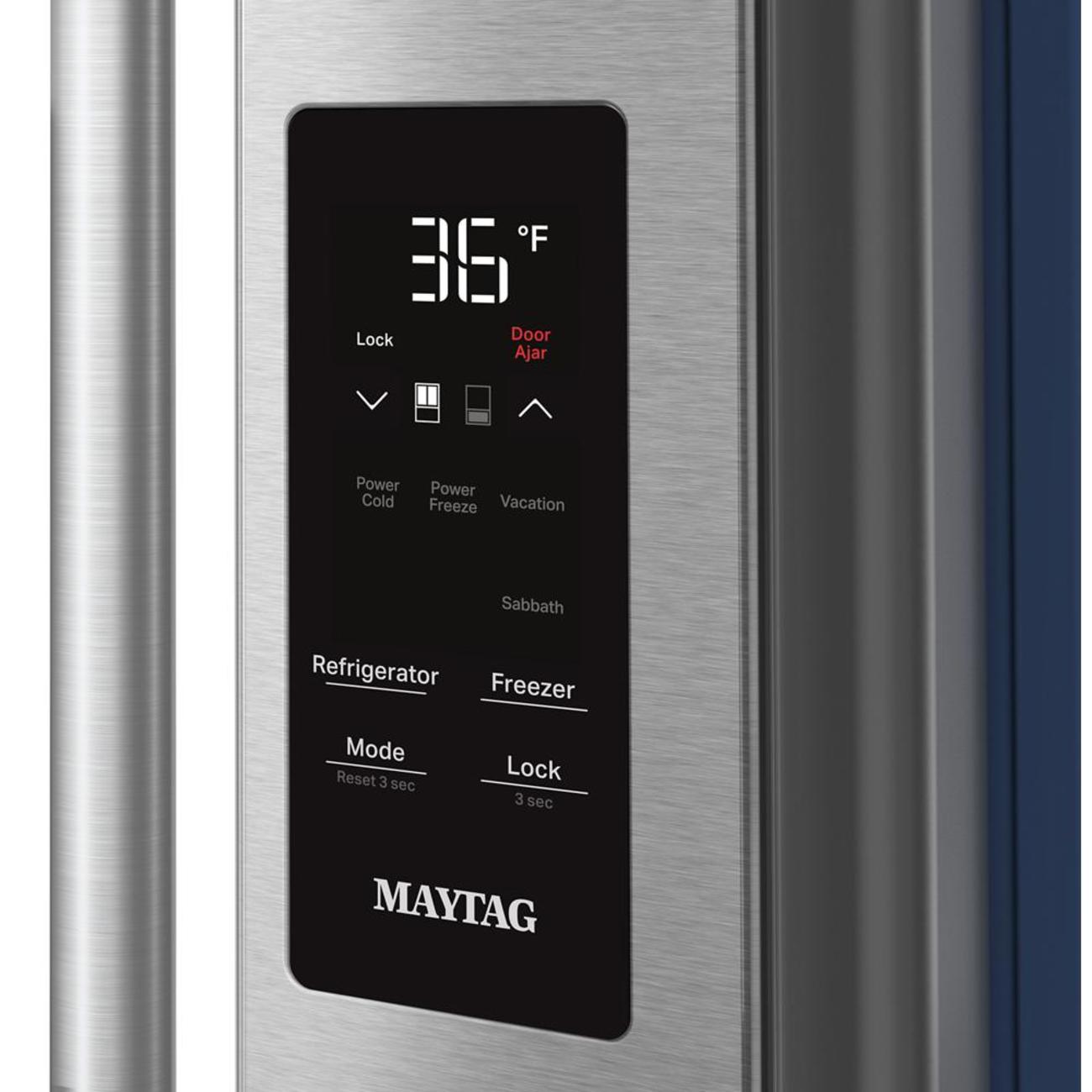 F BE Lock Door Ajar Power Cold Freeze Vacation Sabbath Refrigerator Freezer Mode Reset 3 sec Lock 3 sec MAYTAG
