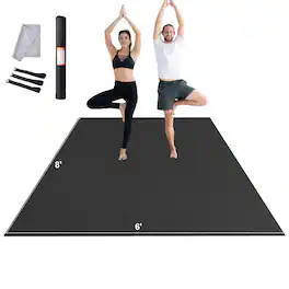 VEVOR - Exercise Mat, Non Slip High Density Premium Yoga Mat, Fitness & Exercise Mat with Bag & Carry Strap (8x6ft) - Black
