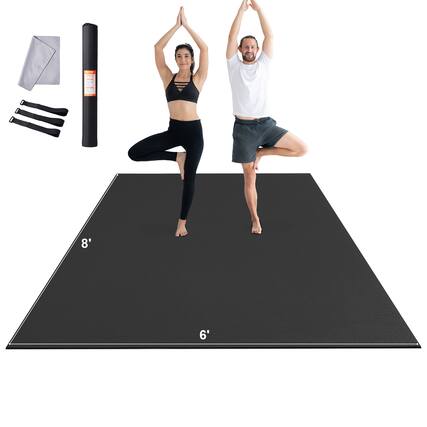 Front. VEVOR - Exercise Mat, Non Slip High Density Premium Yoga Mat, Fitness & Exercise Mat with Bag & Carry Strap (8x6ft) - Black.