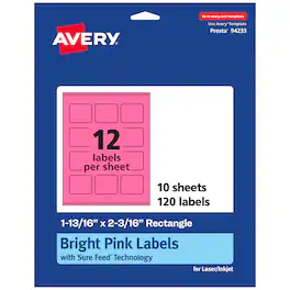 Avery - Rectangle Labels, Bright 1-13/16" x 2-3/16", 120ct - Pink
