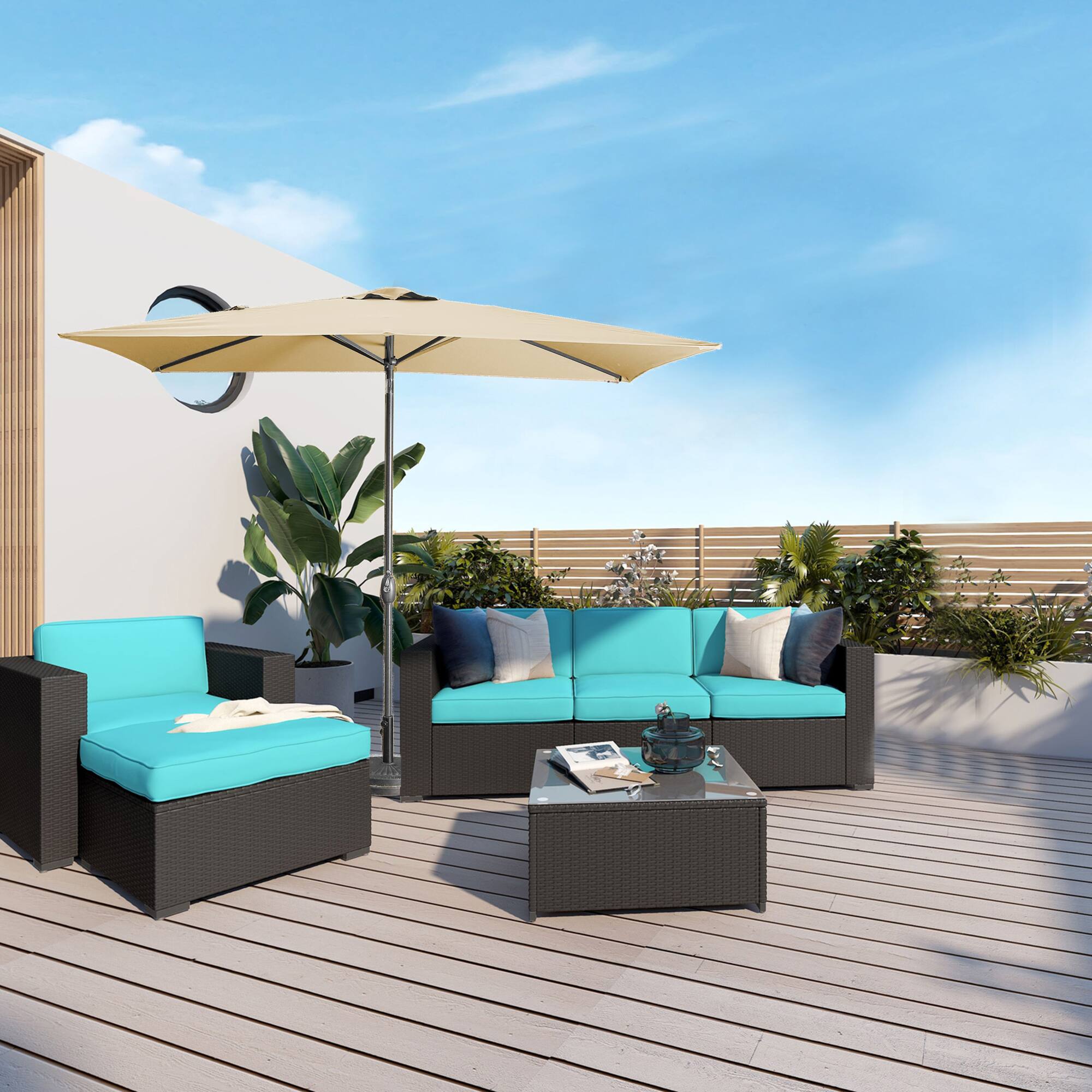 Alt View 5. Boyel Living - 10 ft. x 6.5 ft. Rectangular Lighted Market Umbrella with Waterproof and UV Resistant in Taupe - Brown.