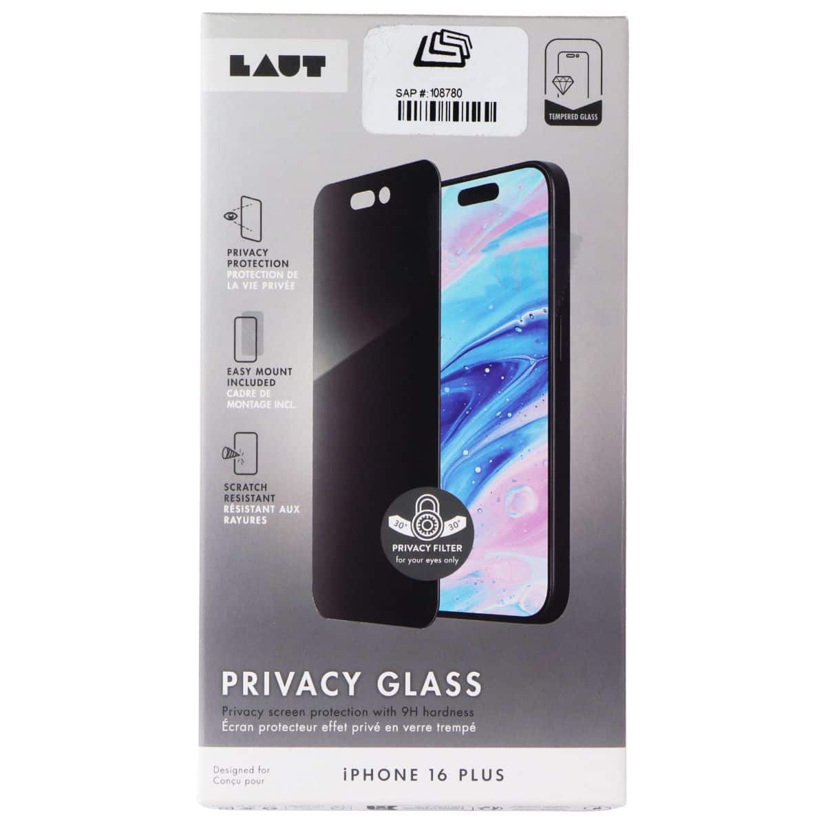 LAUT - Privacy Glass Screen Protector for Apple iPhone 16 Plus - Dark - Clear price history on PriceWatchPro