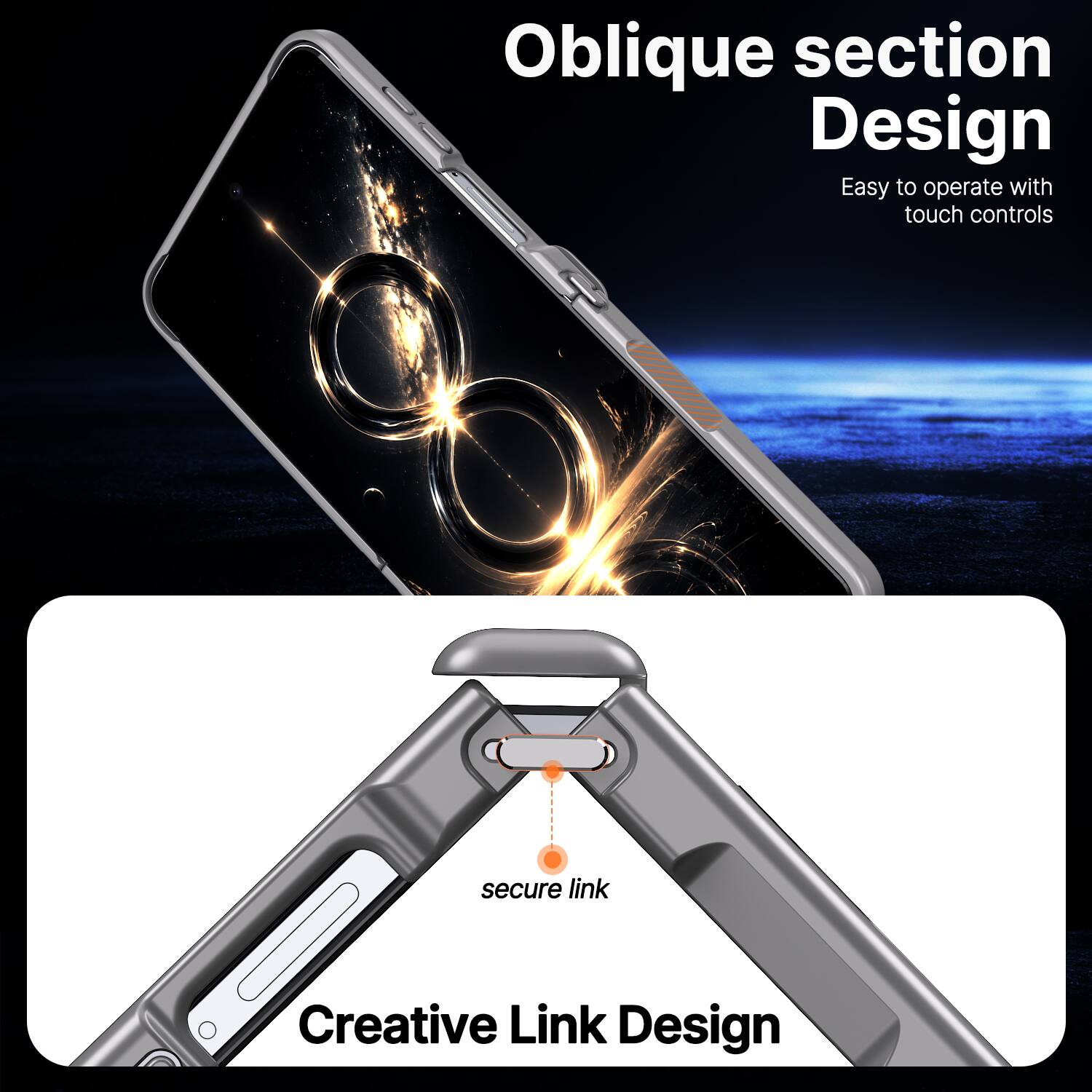 Oblique section Design  
Easy to operate with touch controls  

secure link  

Creative Link Design
