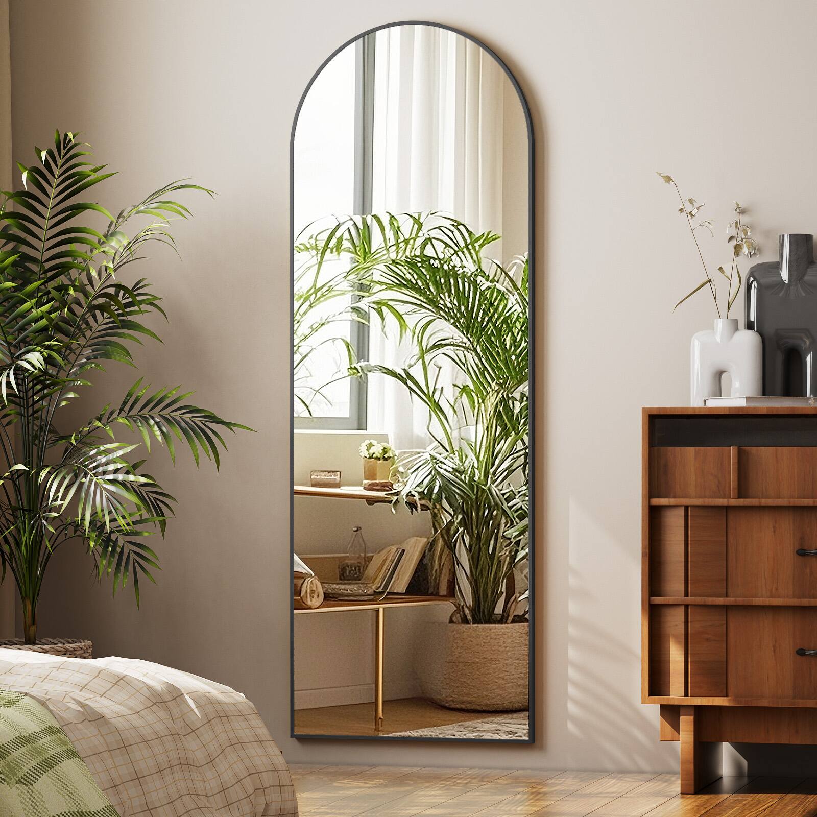 Alt View 3. Easly - BLACK 21 in. W x 64 in. H Arched Aluminum Alloy Full Length Floor Mirror - Black.
