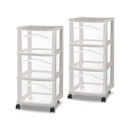 Sterilite - 3 Drawer Storage Cart, Plastic Rolling Organization, Grey Pumice, 2 Pk - Gray Pumice