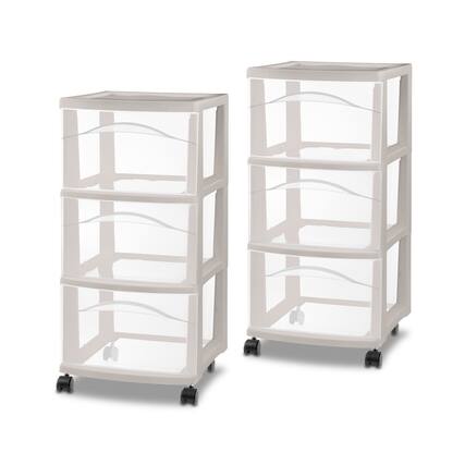 Front. Sterilite - Sterilite 3 Drawer Storage Cart, Plastic Rolling Organization, Grey Pumice, 2 Pk - Gray Pumice.